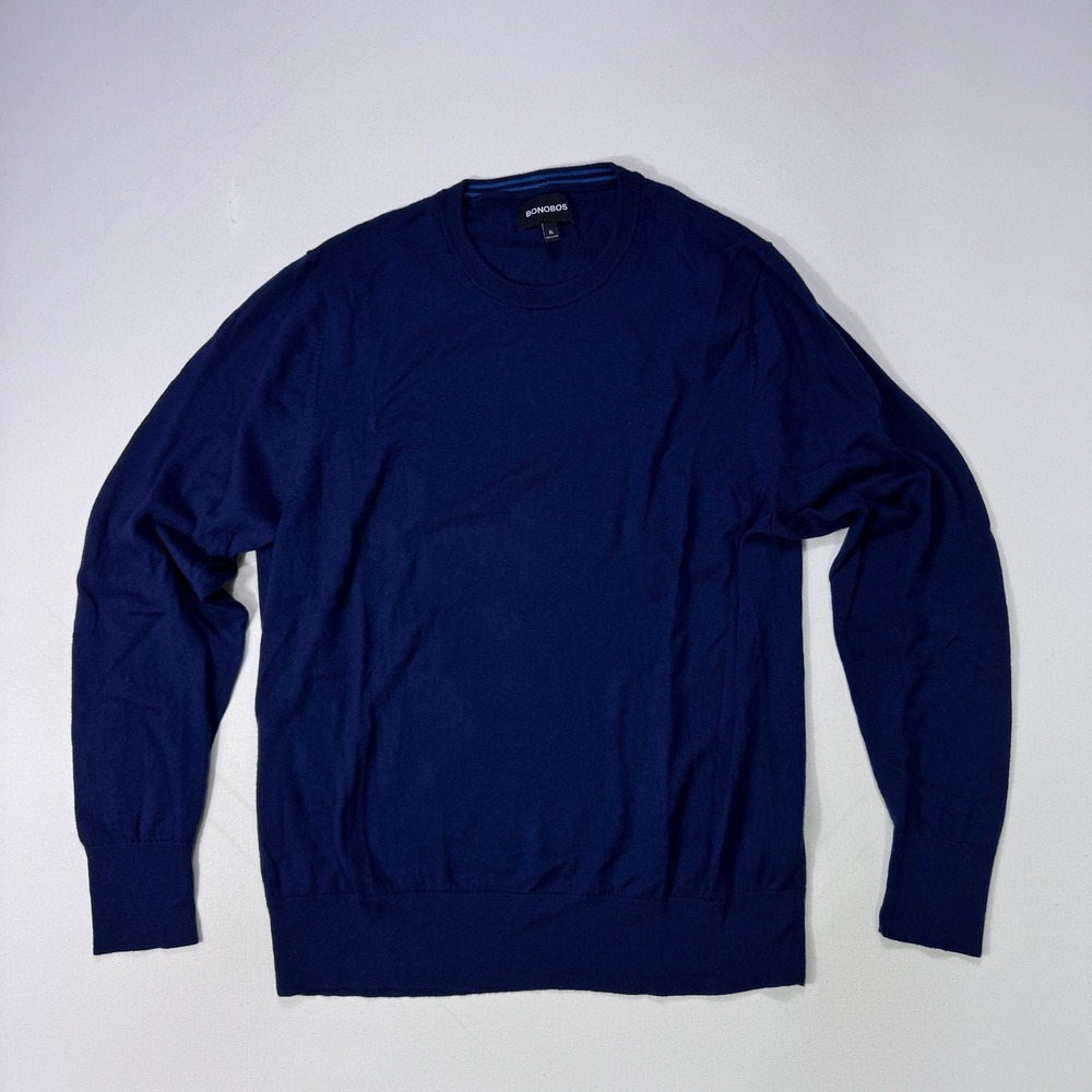 Bonobos Mens XL Navy Blue Extra Fine Merino Wool Crewneck Sweater Minimalist